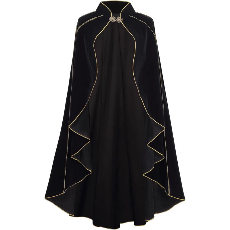 Men Renaissance Cosplay Velvet Gold Trim Cloak Medieval Court Cape - AwwwCos