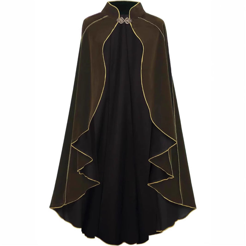 Men Renaissance Cosplay Velvet Gold Trim Cloak Medieval Court Cape - AwwwCos