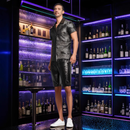 Men Shiny Gray Purple Black Clubwear Sequins Slim Performance Flash Shorts - AwwwCos