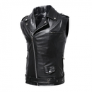 Men Slim Fit Motorcycle Leather Fashion Lapel Biker Zipper Up Outwear Vest - AwwwCos