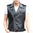 Men Slim Fit Motorcycle Leather Fashion Lapel Biker Zipper Up Outwear Vest - AwwwCos