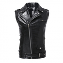 Men Slim Fit Motorcycle Leather Fashion Lapel Biker Zipper Up Outwear Vest - AwwwCos