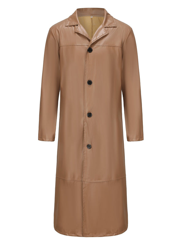 Men Solid Color Trench Coat Classic Long Windbreaker Steampunk Overcoat - AwwwCos