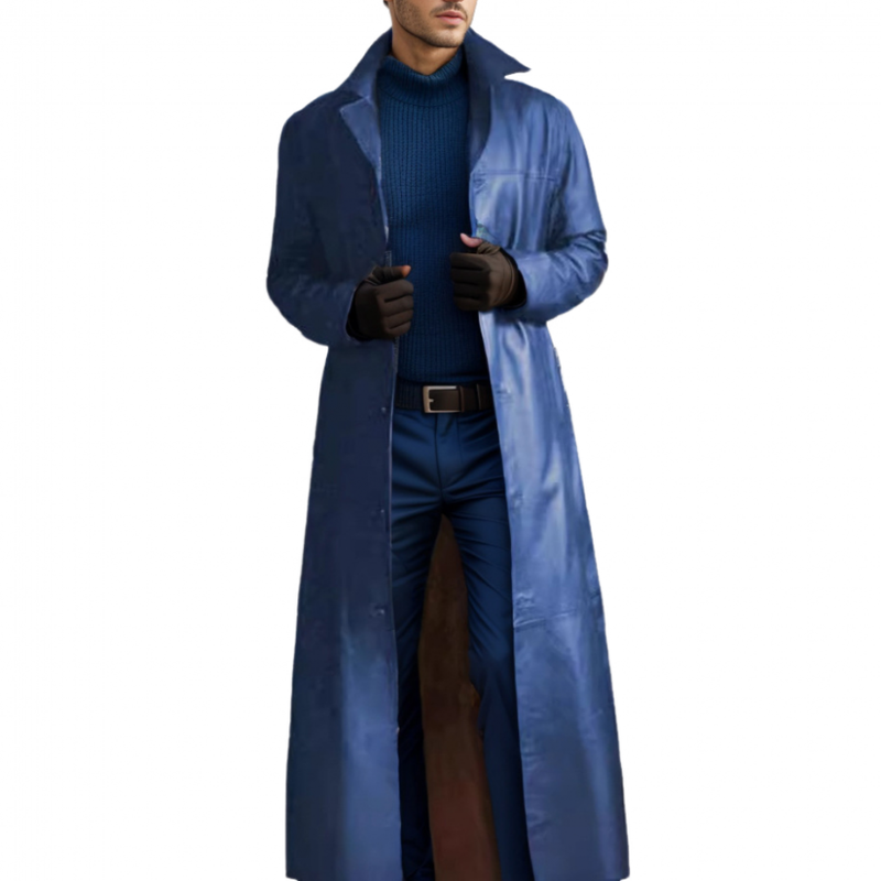 Men Solid Color Trench Coat Classic Long Windbreaker Steampunk Overcoat - AwwwCos