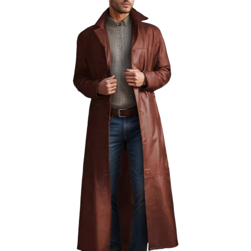 Men Solid Color Trench Coat Classic Long Windbreaker Steampunk Overcoat - AwwwCos