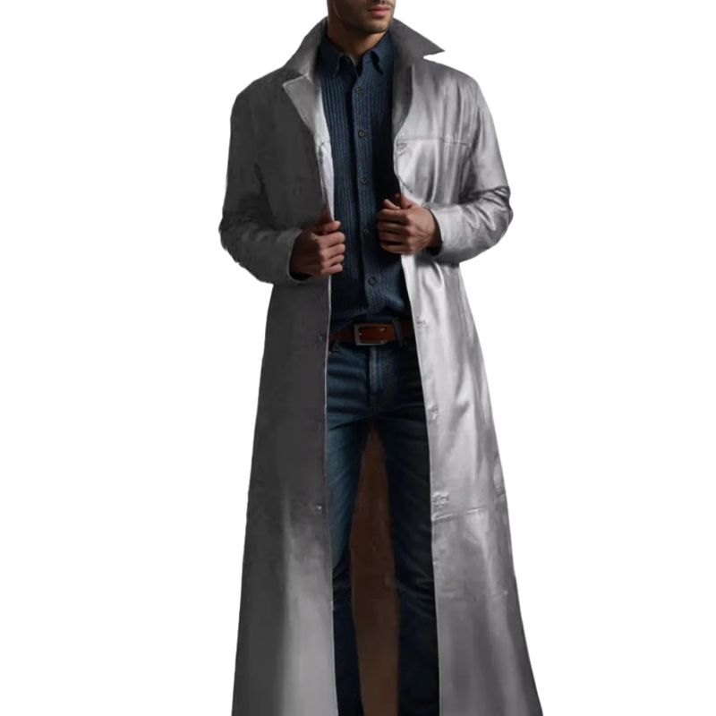 Men Solid Color Trench Coat Classic Long Windbreaker Steampunk Overcoat - AwwwCos