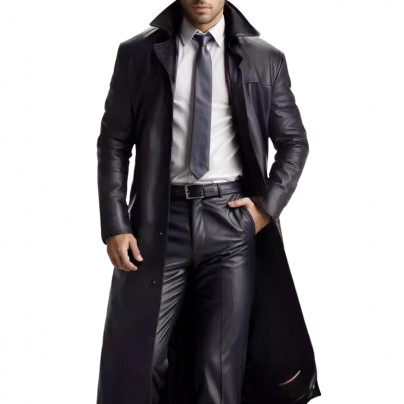 Men Solid Color Trench Coat Classic Long Windbreaker Steampunk Overcoat - AwwwCos