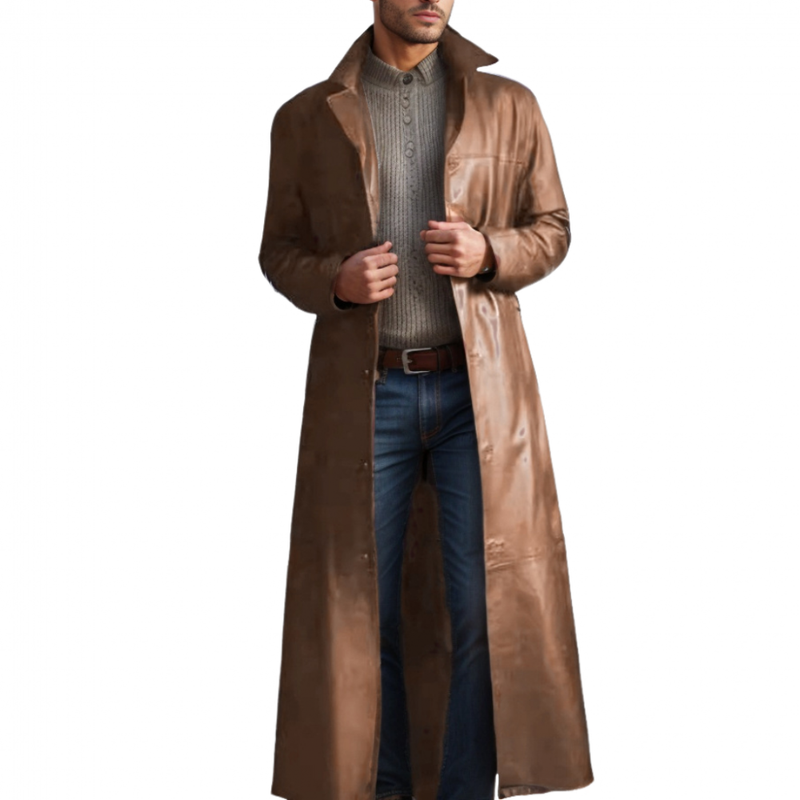 Men Solid Color Trench Coat Classic Long Windbreaker Steampunk Overcoat - AwwwCos