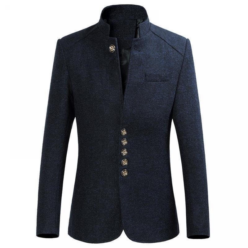 Men Solid Slim Fit Chinese Traditional Mandarin Collar Formal Suit Jacket