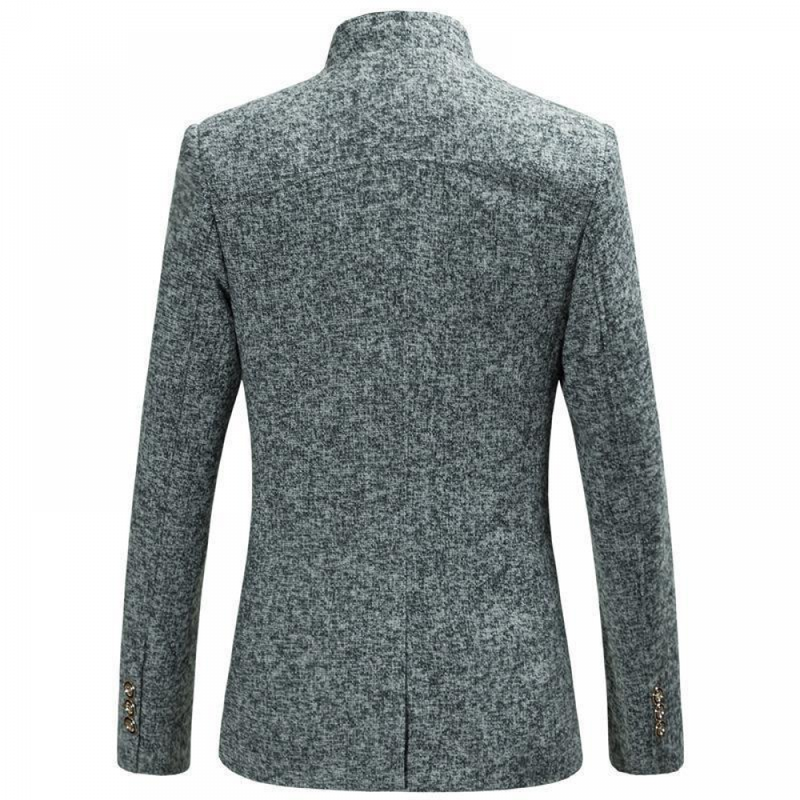 Men Solid Slim Fit Chinese Traditional Mandarin Collar Formal Suit Jacket