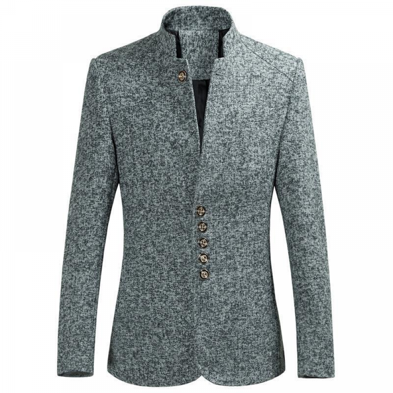 Men Solid Slim Fit Chinese Traditional Mandarin Collar Formal Suit Jacket
