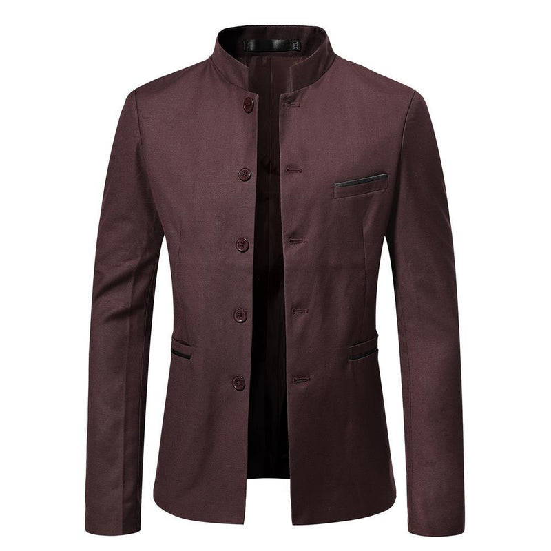 Men Stand Collar Business Coat Casual Single Breasted Blazer Jacket