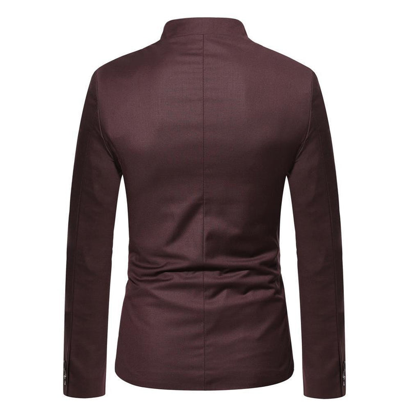 Men Stand Collar Business Coat Casual Single Breasted Blazer Jacket