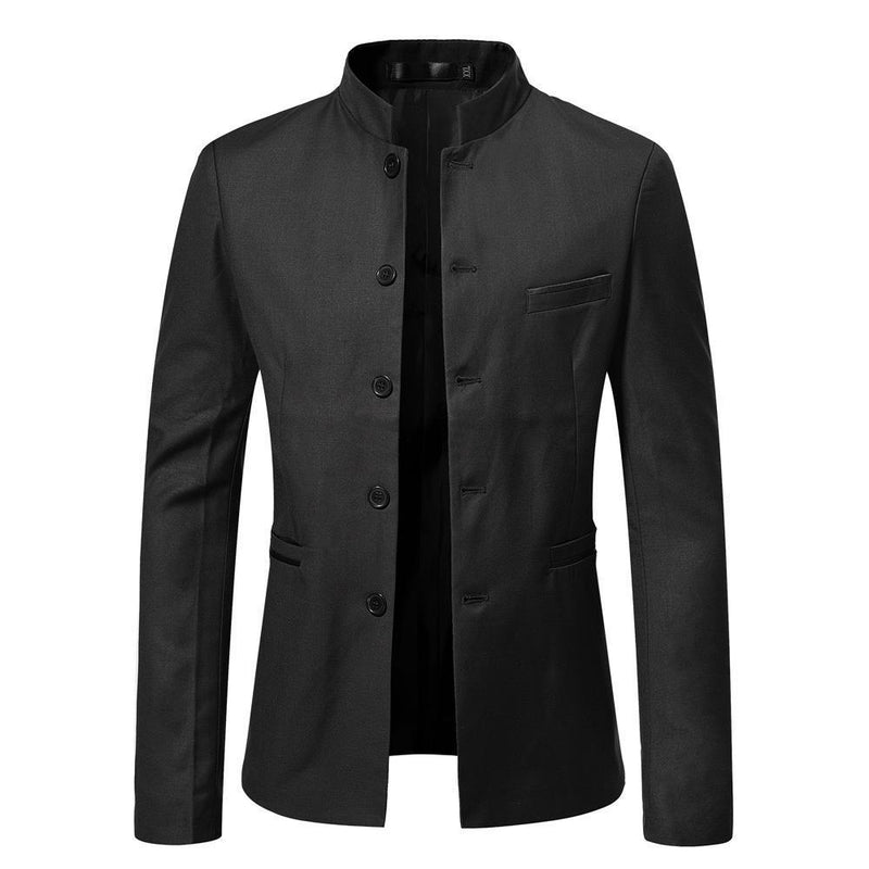 Men Stand Collar Business Coat Casual Single Breasted Blazer Jacket