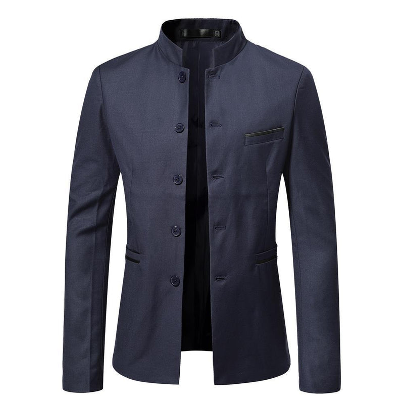 Men Stand Collar Business Coat Casual Single Breasted Blazer Jacket
