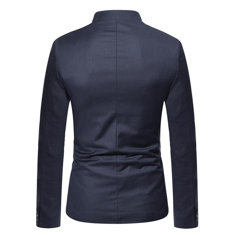 Men Stand Collar Business Coat Casual Single Breasted Blazer Jacket