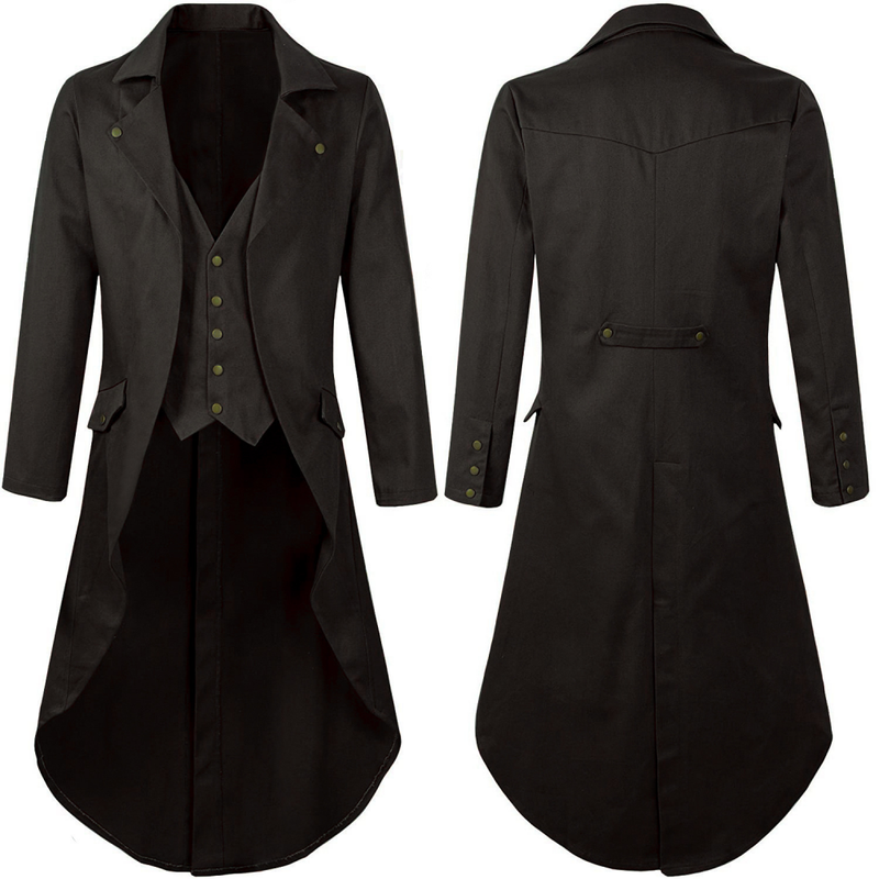 Men Steampunk Jacket Vintage Victorian Cosplay Long Frock Tailcoat