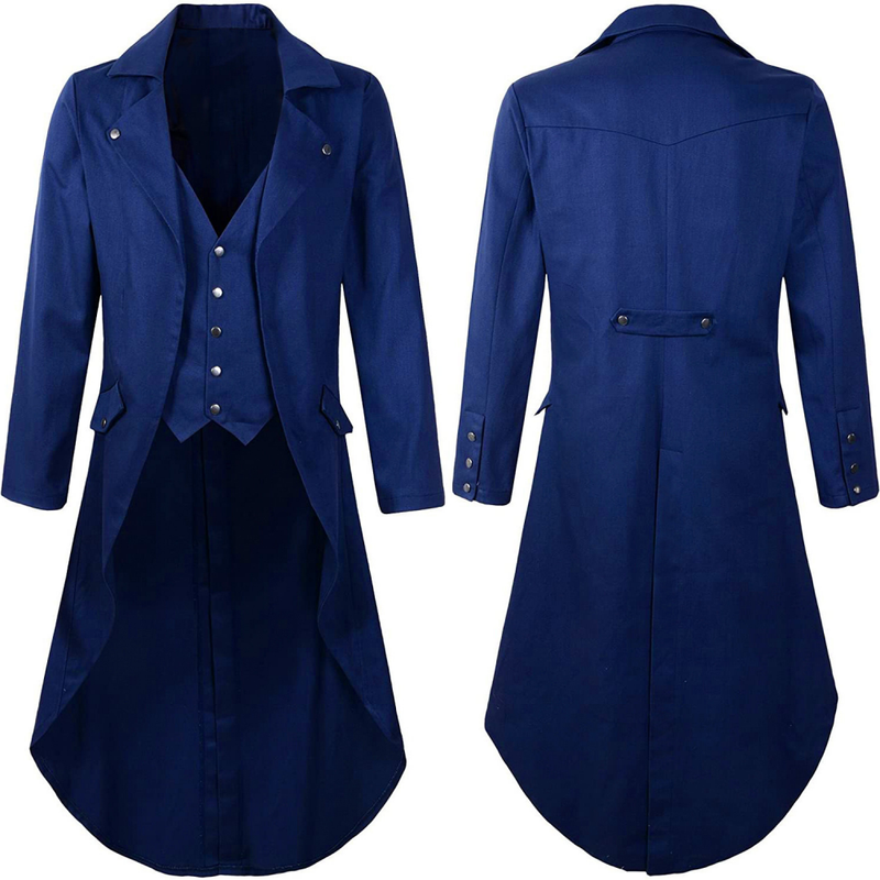 Men Steampunk Jacket Vintage Victorian Cosplay Long Frock Tailcoat
