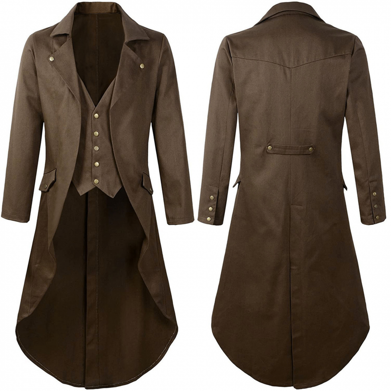 Men Steampunk Jacket Vintage Victorian Cosplay Long Frock Tailcoat