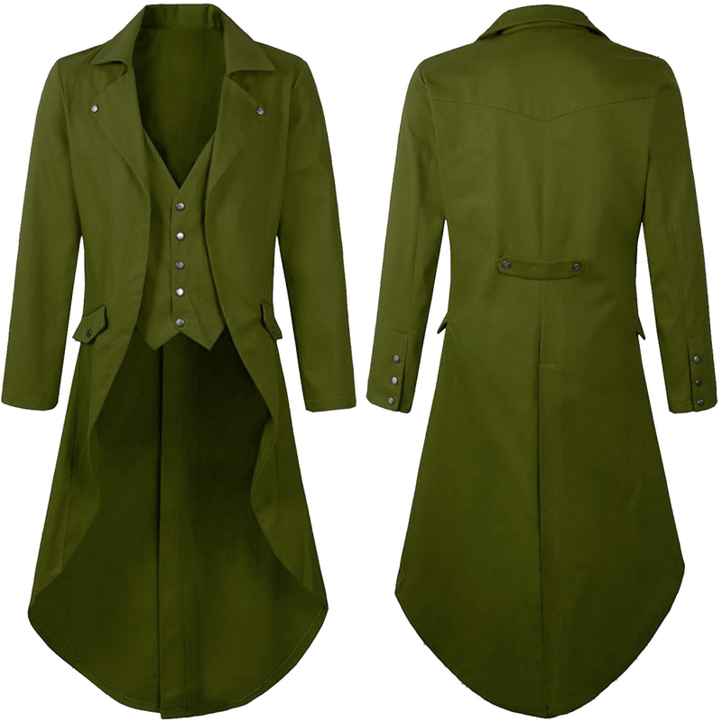 Men Steampunk Jacket Vintage Victorian Cosplay Long Frock Tailcoat