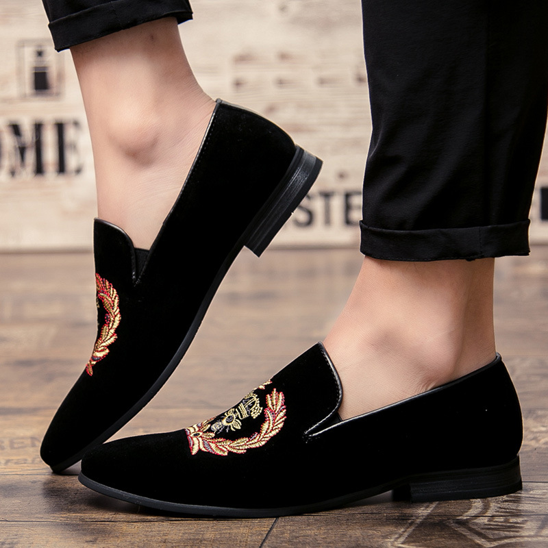 Men Suede Leather Loafers Casual Embroidered Moccasins Shoes - AwwwCos