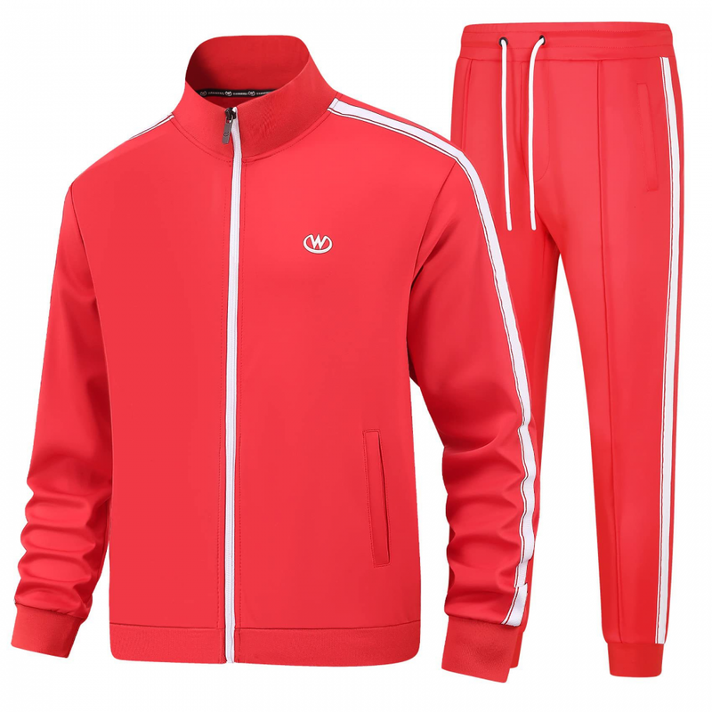 Men Track suits Long Sleeve Full-zip Sweatsuit Coat Drawstring Pants
