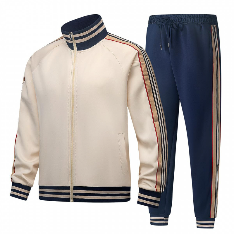 Men Track suits Long Sleeve Full-zip Sweatsuit Coat Drawstring Pants
