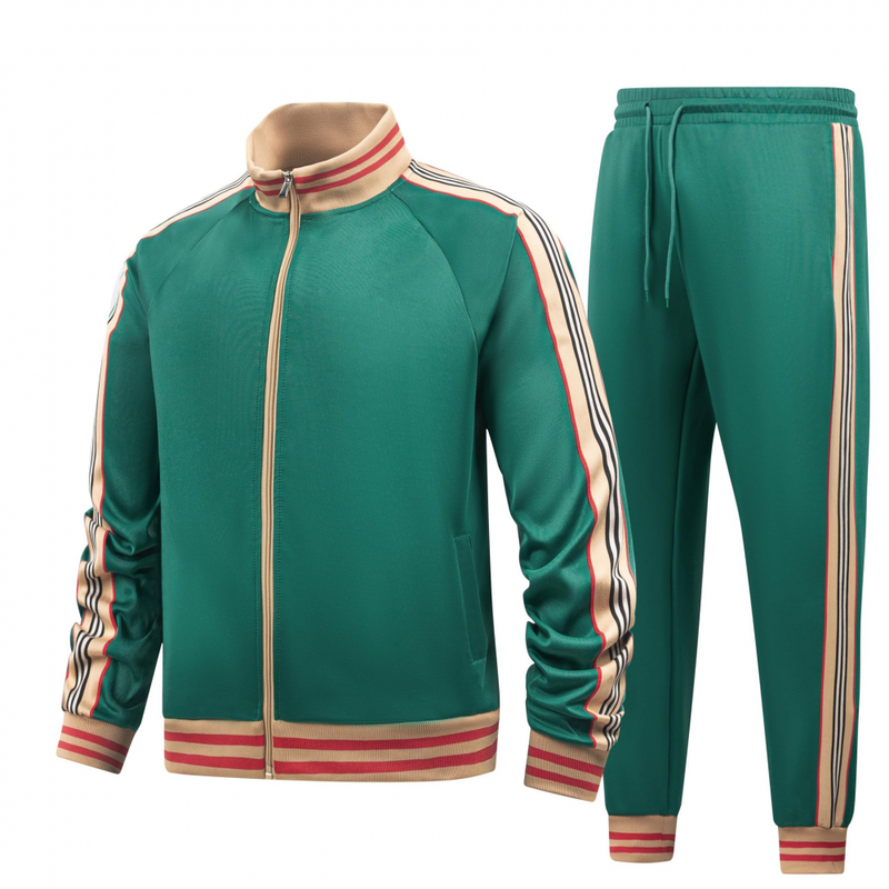 Men Track suits Long Sleeve Full-zip Sweatsuit Coat Drawstring Pants