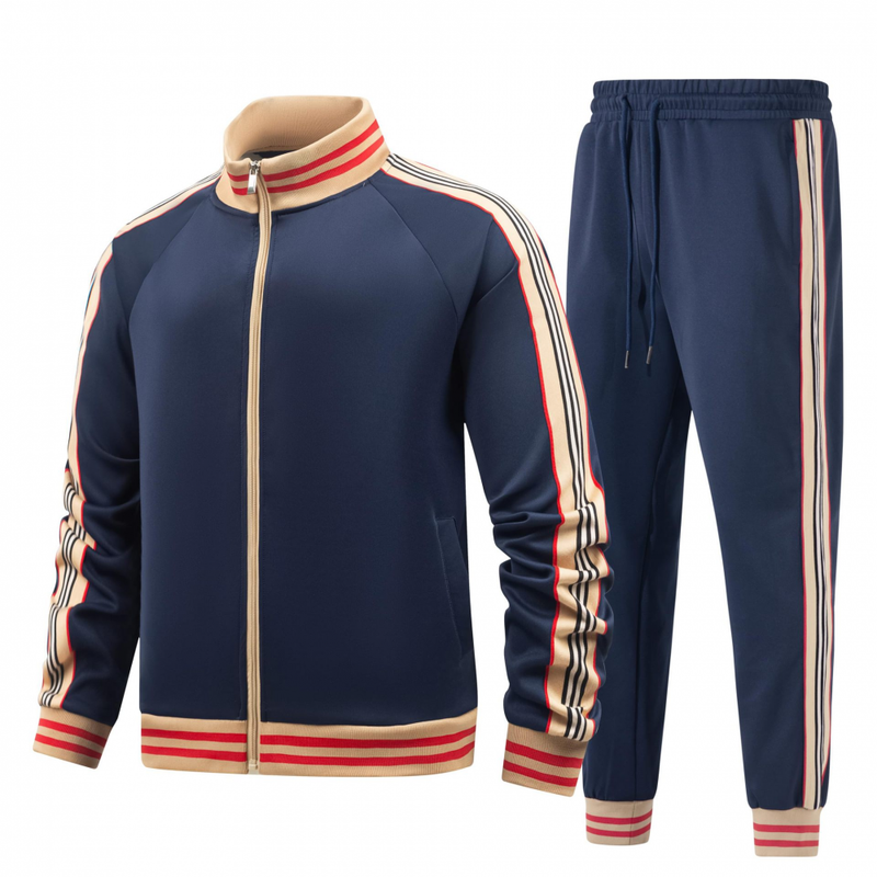 Men Track suits Long Sleeve Full-zip Sweatsuit Coat Drawstring Pants