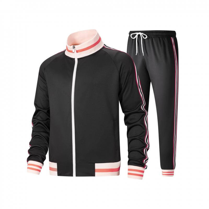 Men Track suits Long Sleeve Full-zip Sweatsuit Coat Drawstring Pants