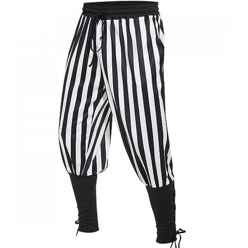 Men Viking Pirate Cosplay Renaissance Medieval Striped Short Pants