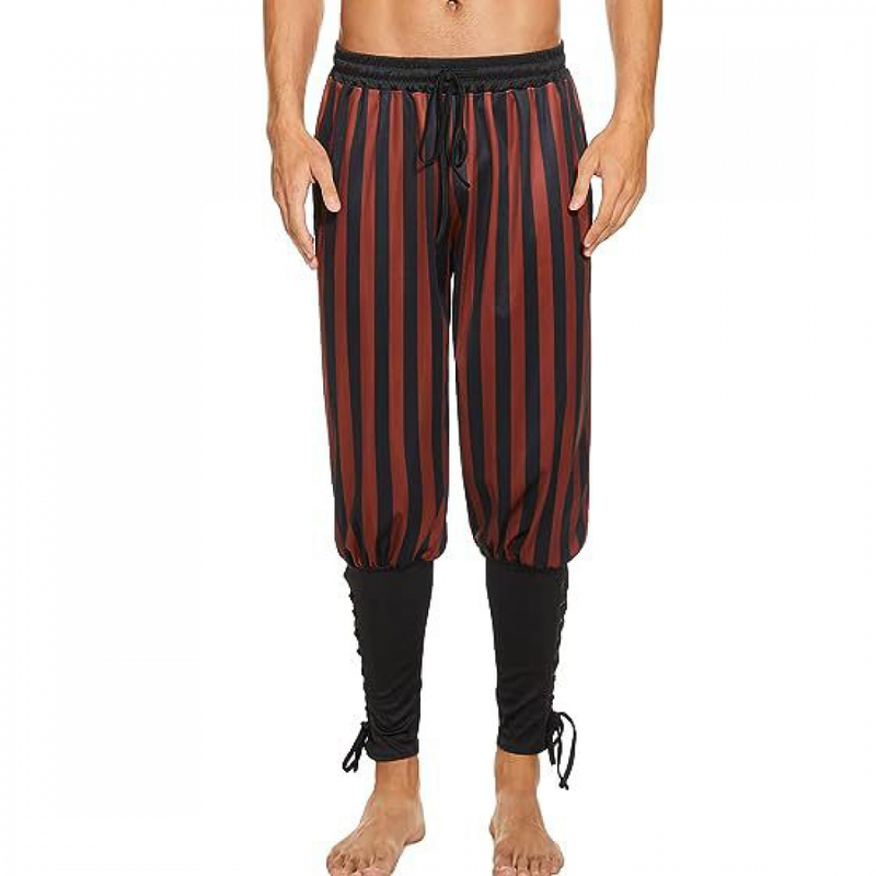 Men Viking Pirate Cosplay Renaissance Medieval Striped Short Pants