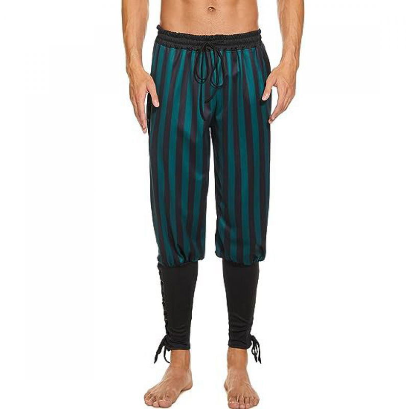 Men Viking Pirate Cosplay Renaissance Medieval Striped Short Pants