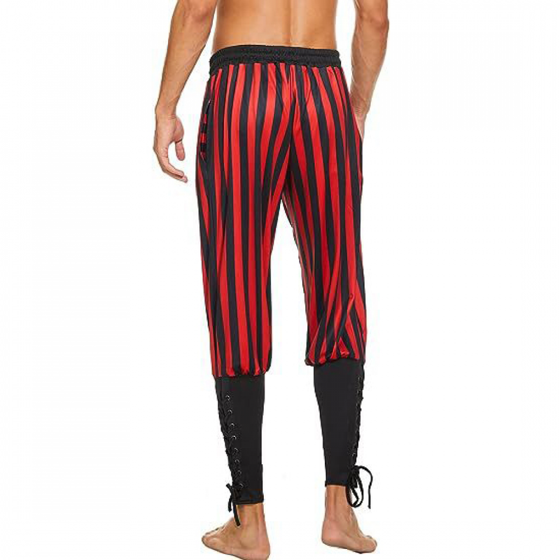 Men Viking Pirate Cosplay Renaissance Medieval Striped Short Pants