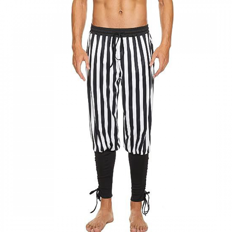 Men Viking Pirate Cosplay Renaissance Medieval Striped Short Pants