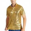 Men Vintage Disco Polo Shirt 70 S Carnival Costume Burning Sequin Blouse - AwwwCos