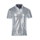 Men Vintage Disco Polo Shirt 70 S Carnival Costume Burning Sequin Blouse - AwwwCos
