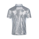 Men Vintage Disco Polo Shirt 70 S Carnival Costume Burning Sequin Blouse - AwwwCos