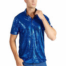 Men Vintage Disco Polo Shirt 70 S Carnival Costume Burning Sequin Blouse - AwwwCos