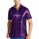 Men Vintage Disco Polo Shirt 70 S Carnival Costume Burning Sequin Blouse - AwwwCos
