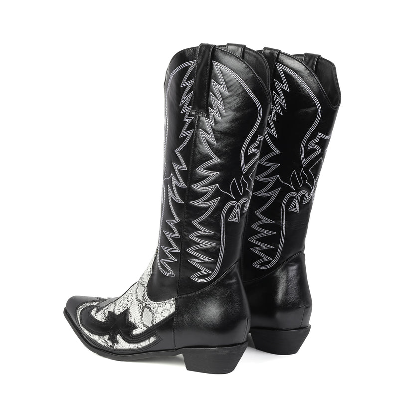 Men Western Cowboy Cosplay Patterned Shoes Embroidered Pointed Boots - AwwwCos