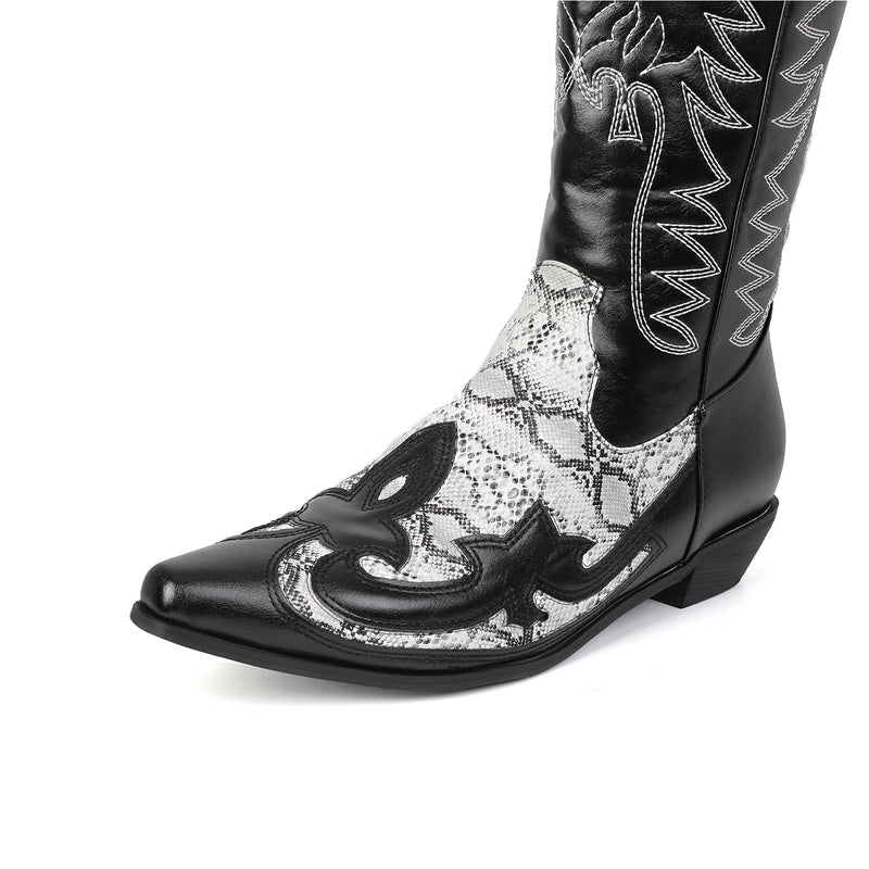 Men Western Cowboy Cosplay Patterned Shoes Embroidered Pointed Boots - AwwwCos