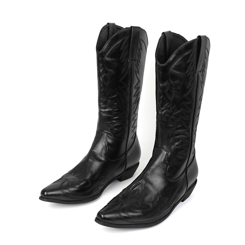 Men Western Cowboy Cosplay Patterned Shoes Embroidered Pointed Boots - AwwwCos