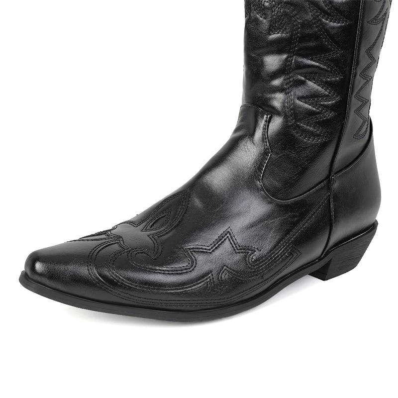 Men Western Cowboy Cosplay Patterned Shoes Embroidered Pointed Boots - AwwwCos