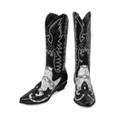 Men Western Cowboy Cosplay Patterned Shoes Embroidered Pointed Boots - AwwwCos