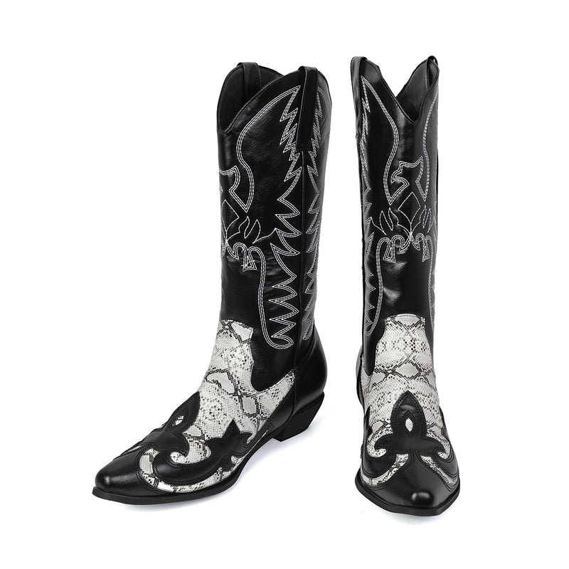 Men Western Cowboy Cosplay Patterned Shoes Embroidered Pointed Boots - AwwwCos