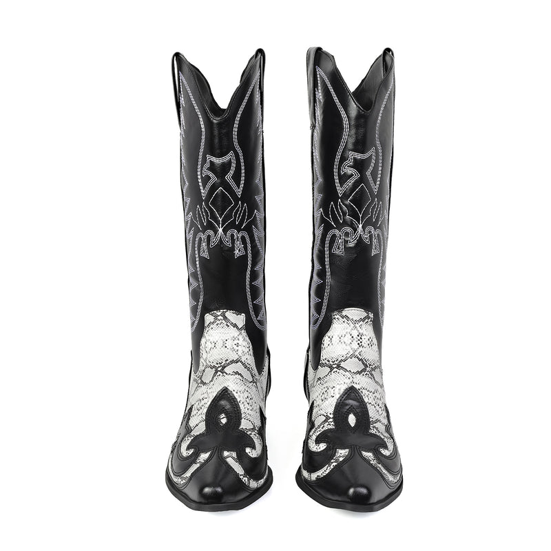 Men Western Cowboy Cosplay Patterned Shoes Embroidered Pointed Boots - AwwwCos