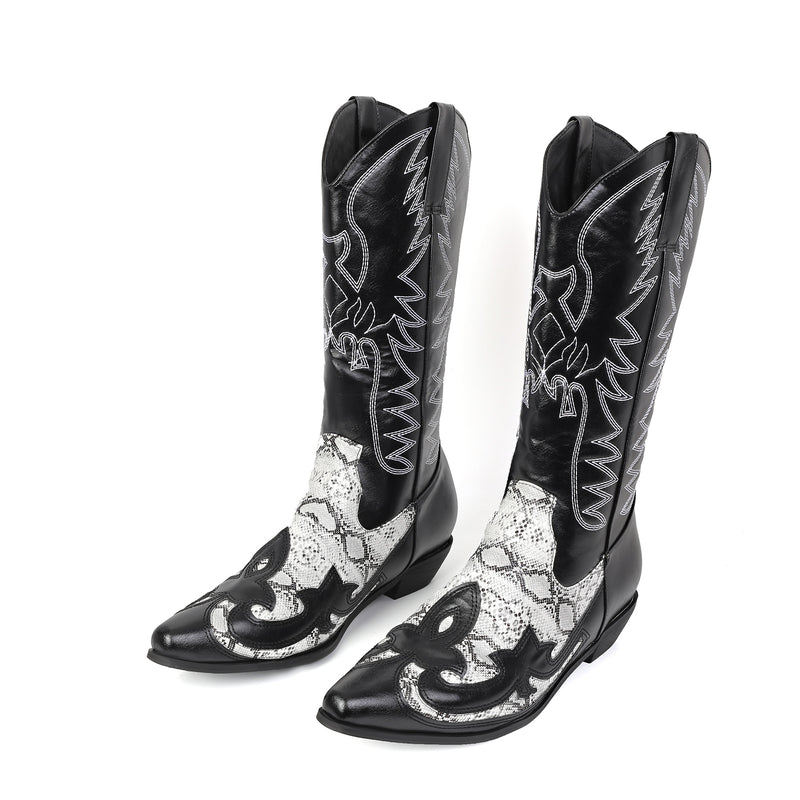 Men Western Cowboy Cosplay Patterned Shoes Embroidered Pointed Boots - AwwwCos