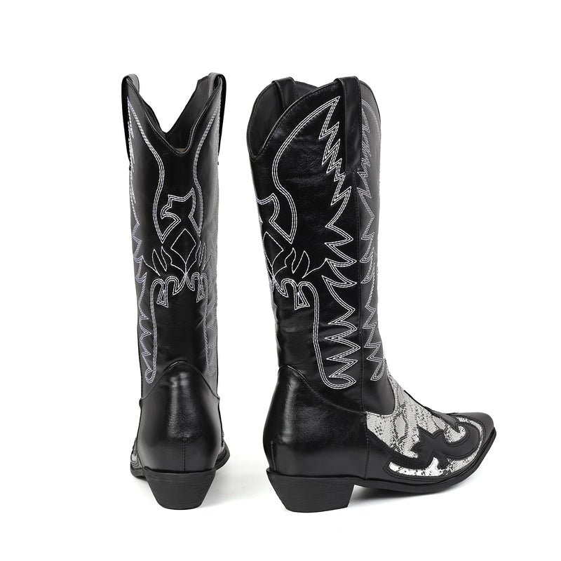 Men Western Cowboy Cosplay Patterned Shoes Embroidered Pointed Boots - AwwwCos