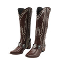 Men Western Cowboy Cosplay Shoes Wide Calf Knee High Embroidered Cowgirl Boots - AwwwCos